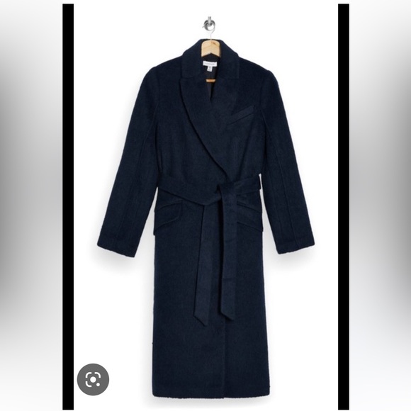 Topshop Manhattan Coat - Tailored, Belted, Double Breasted in Navy 2P - Picture 4 of 16